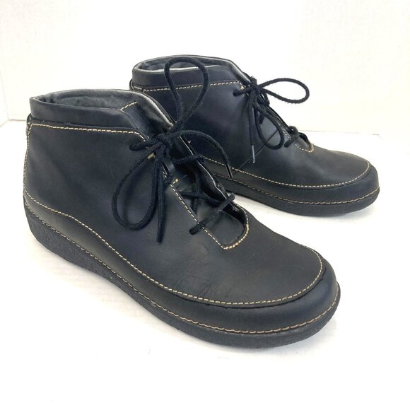 Duluth Trading Leather Chukka Ankle Boots Womens Size 9 Black Lace Up Moc Toe - Picture 1 of 13